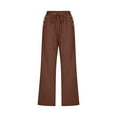 thumbnail image 2 of zicth Brown Capri Pants for Women Fashion Solid Color Cotton Flax Elastic Long Pants Beach Leisure Trousers Linen Work Pants Size M, 2 of 4