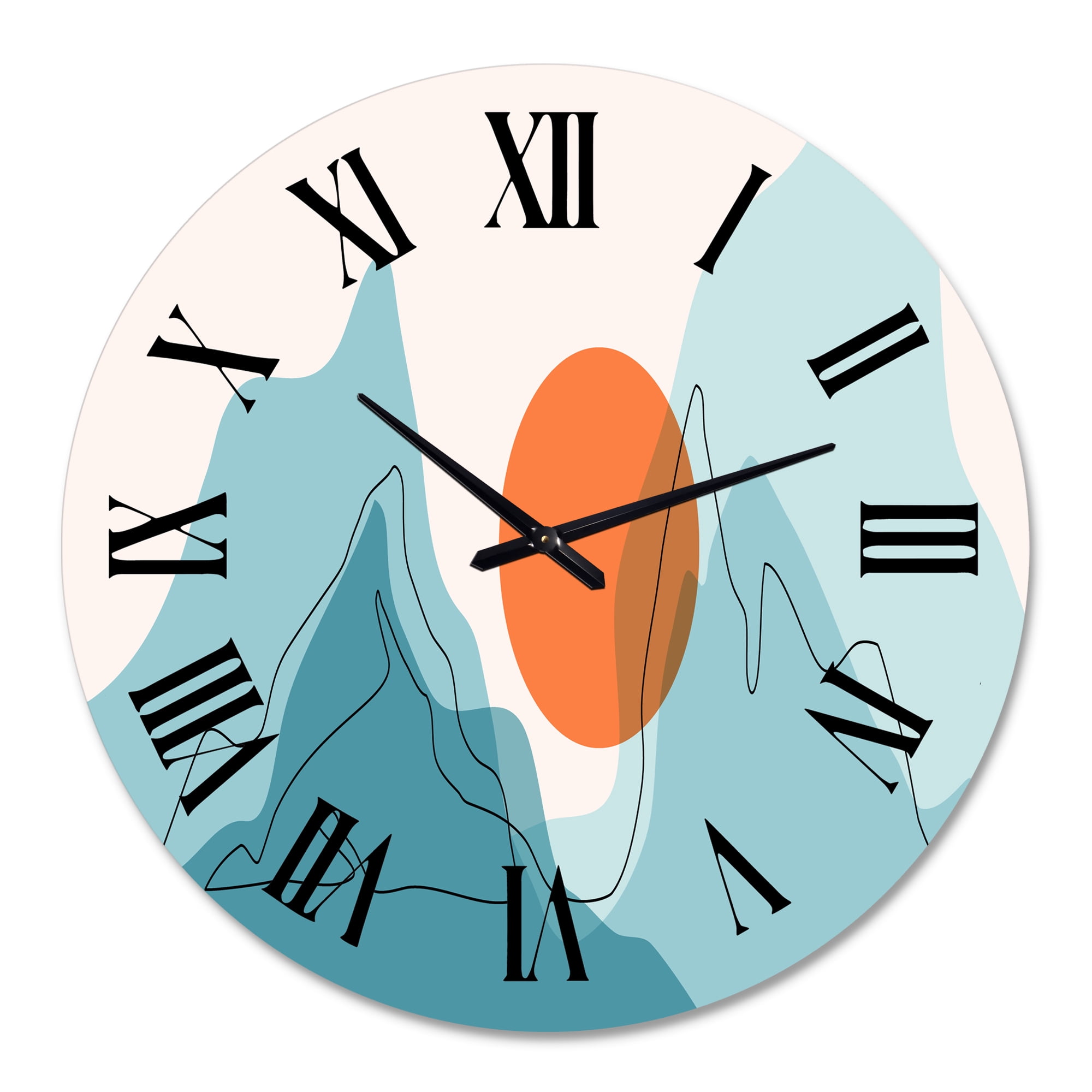 Designart 'Red Moon Over Abstract Blue Mountains I' Modern Wall Clock