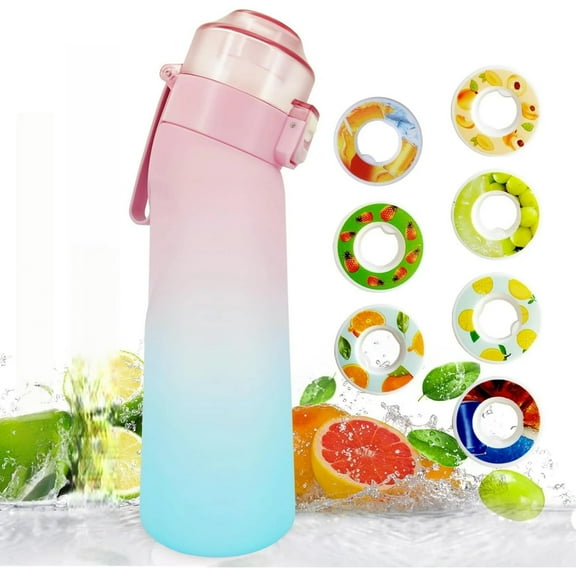 Scented Water Bottle Set, Scent Water Bottle(22 oz/650 ml) with 7 Fruit Flavour Pods, Fruit Fragrance Scented Water Cup BPA Free Sports Water Cup for School, Gym(Gradient Blue Pink)