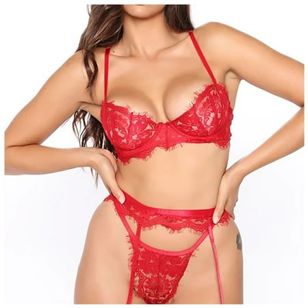 

AnuirheiH Women Lingerie Sets Sexy Lace Lingerie Three Piece Suit Intimates Sleepwear Underwear On Sale