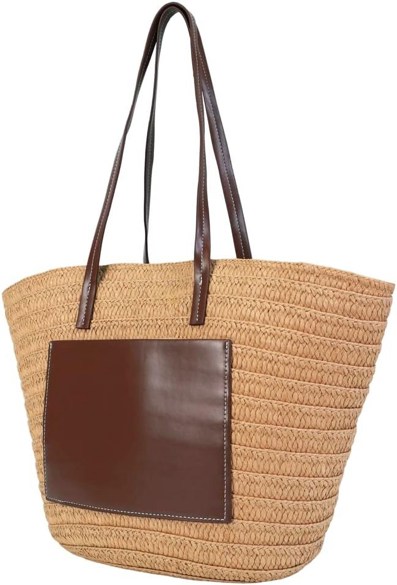 CoCoMangos Straw Bag for Women Woven Beach Structured Tote Handmade Crochet Carteras De Mujer Summer Shoulder Bohemian Pom Travel