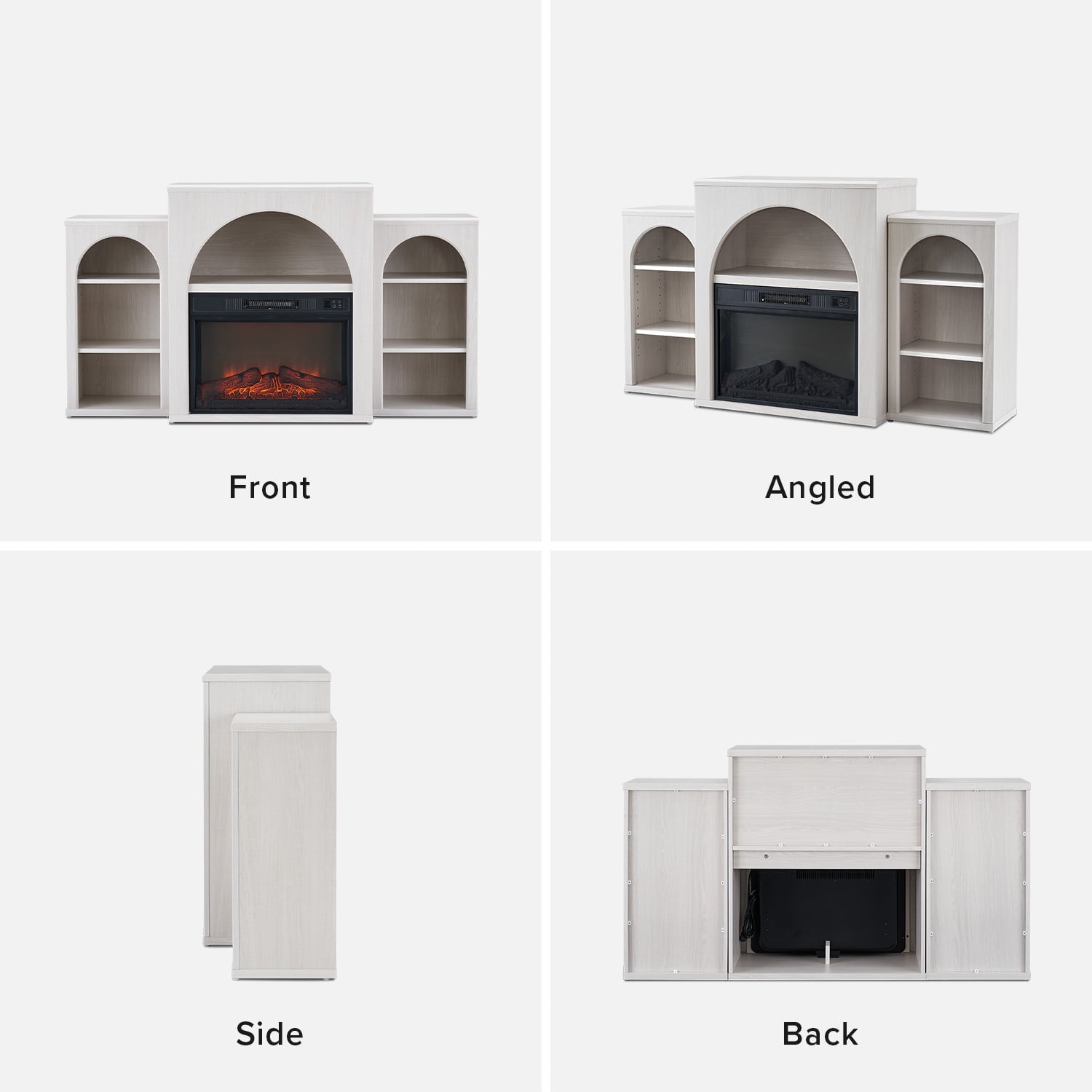 Mopio Blake 59" Arched TV Stand, Fireplace Mantel, Modular Side Storage Shelves, Entertainment Center for Living Room, Credenza, Media Console (White, With Insert)