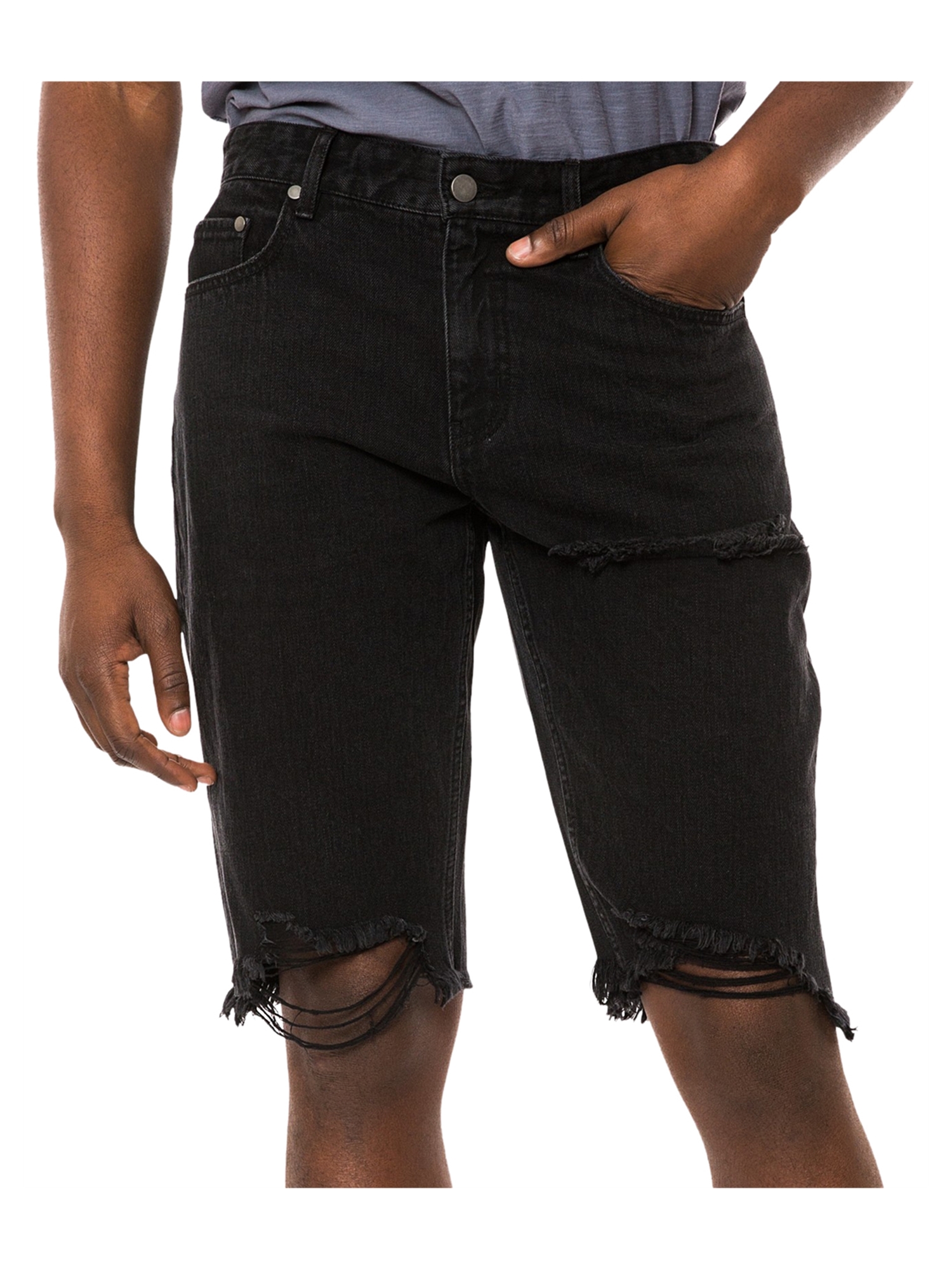 mens ripped denim shorts black