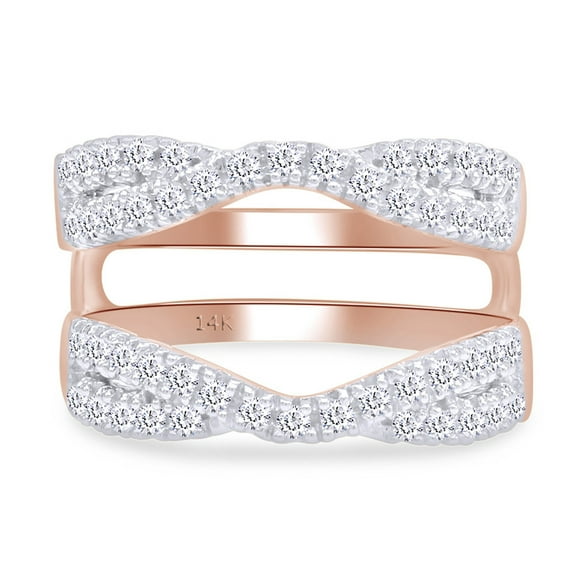 AFFY White Natural Diamond Twist Split Shank Solitaire Enhancer Guard in 14K Rose Gold (1 Cttw)