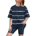 thumbnail image 2 of Ahuyic Kids Summer Casual Outfits,Boys Girls Short Sleeve Two-Piece Set,Toddler Kids Girls' New Style Fashion Cute Stripe Print Loose Soft Short Sleeve Yoga Shorts Suit, 2 of 4