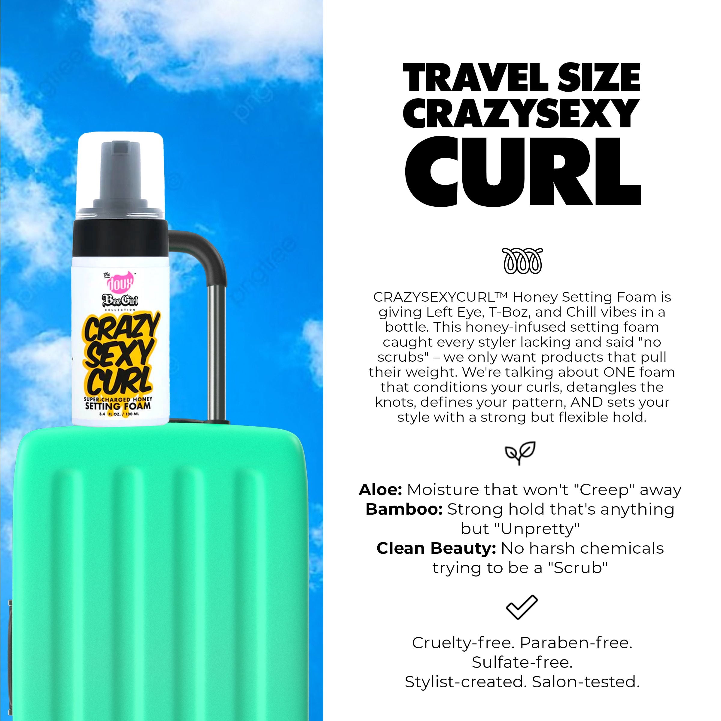 (3 pack) The Doux Bee Girl Crazy Sexy Curl Setting Foam, 3.4 fl.oz.