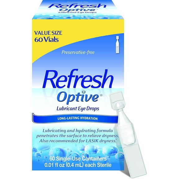 Refresh Optive Lubricant Eye Drops Non-Preserved Tears, 60 Single-Use Containers, 0.01 Oz (0.4 Ml), 3-Pack