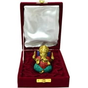 Royal Handicrafts Brass Lord Ganesha Statue Embedded With Semi Precious Stone in Gift Box