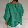 thumbnail image 5 of CHGBMOK Womens Ruffle Sleeve Blouses 3/4 Sleeve Crew Neck T Shirts Solid Casual Tops Pleated Curved Hem Going Out Outfit, 5 of 8