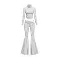 thumbnail image 5 of Idoravan sets for women clothing two piece casual Women Solid Color High Neck Long Sleeves Low-rises Bells-bottoms Suit, 5 of 7