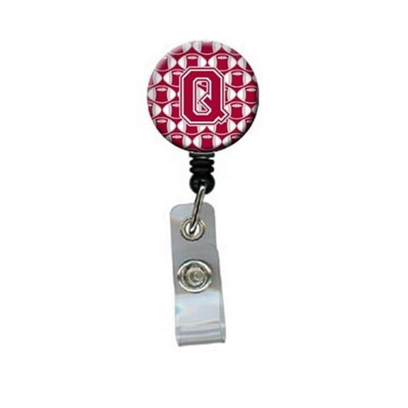 Carolines Treasures CJ1065-QBR Letter Q Football Crimson, Grey & White Retractable Badge Reel
