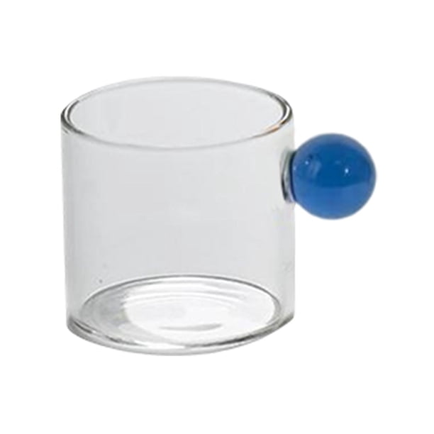 Mini taza de café Decoración Mango redondo Taza de bebida Taza de bebida Taza de vidrio transparente de una sola capa Taza de leche pequeña para , Azul perfecl pequeñas tazas de leche