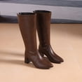 thumbnail image 5 of Viluyesy Womens Knee High Boots Block Heel Side Zipper Faux Leather Pointed Toe Comfortable Walking Boots Brown Size 6, 5 of 8