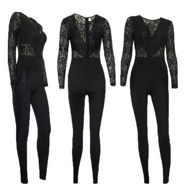 Women's Sexy Bodycon Zip Jumpsuit Solid Long Sleeve Stretchy