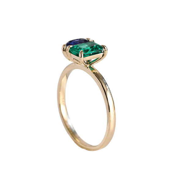 Emerald and Pear-Cut Lab-Created Blue Sapphire and Emerald Toi Et Moi Engagement Ring in 925 Sterling Silver – Timeless Dual-Stone Design for Her