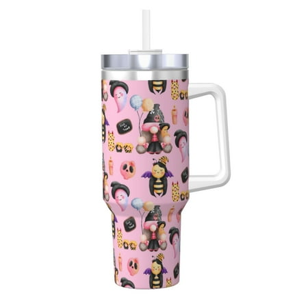 

Zeuib 2336109497 Printed Insulated Stainless Steel Hot/Cold Coffee Cup 40oz Ice Bully With Handle Tumbler with Straw and Handle Insulated Water Bottle Travel Mug Cup