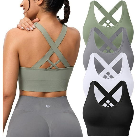 AEXTO Sports Bra for Women Padded Medium Support Criss Cross Strappy Bras Seamless High Impact Yoga Exercise Athletic Bras gym sport bra
