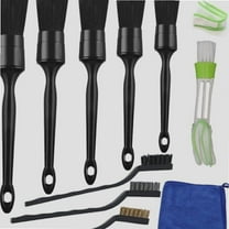 11 Pcs Detailing Brush Set with 5 Car Detailing Brushes, 3 Wire Brush, Microfiber Towel, 1 Car Vent Cleaner and Cloth Car Cleaning Kit for Cleaning Interior, Exterior, Leather, Motorcycle