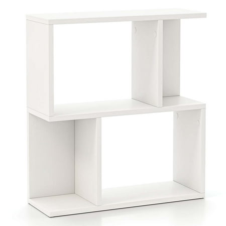 Costway 1 PCS 3-Tier Bookshelf Geometric Bookcase Side Table with Open Storage Display Shelf - White