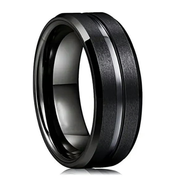 Silver/Black Brushed Band Men's Titanium Steel 8mm Wedding Party Ring Size 7-12