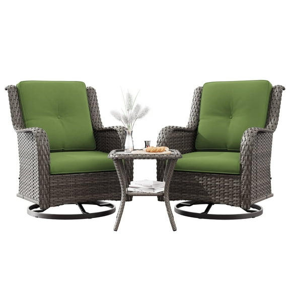 Meetleisure Outdoor Swivel Rocker Wicker Patio Chairs Sets of 2 With Table, Green