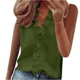 thumbnail image 2 of frariair ​Ladies Sleeveless V-Neck Blouse With Ruffle Accents And Stretchy Comfort For Date Night Sophistication​ Green, 2 of 5