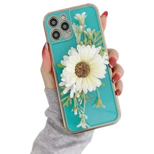 Étui Robuste pour iPhone 12 Pro Max, Bracelet Chaîne de Poignet, Style Fleur de Luxe - Bleu,