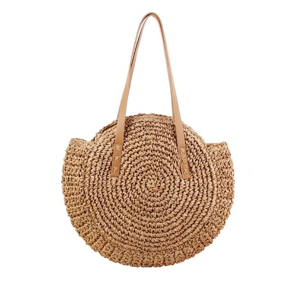 GASTROPOD Women Beach Round Summer Straw Shoulder Woven Bag Vacation Brown Tote Handbags, Large