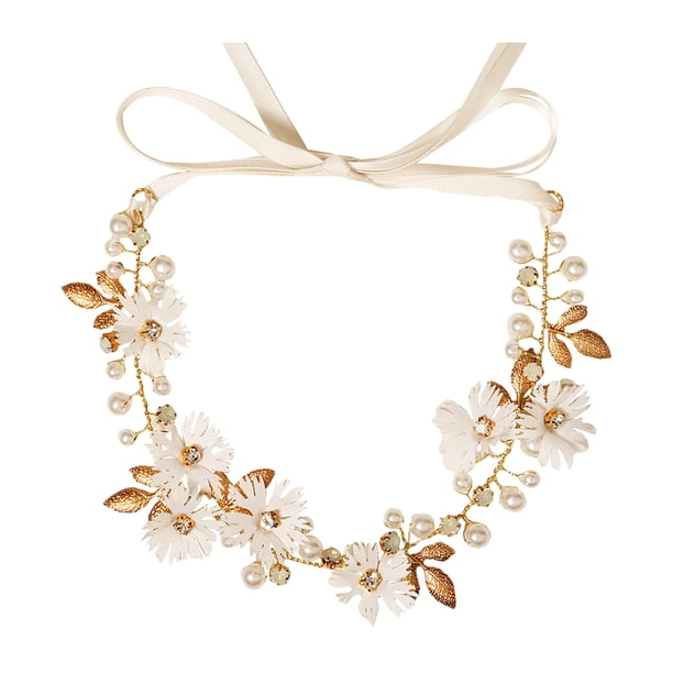 KAKOWELY Diadema de flores con diamantes de imitación y perlas, accesorio para el cabello de novia para boda