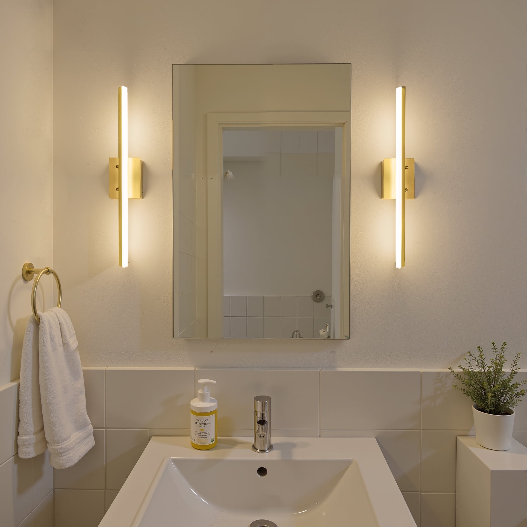 YANSUN  24 in 1-Light 16-Watt Gold Integrated LED Vanity Light, Modern Indoor Bathroom Wall Sconce Light Bar for Mirror