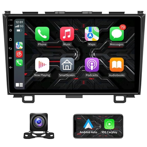4 64G Car Stereo for Honda CR-V 2007-2011 with Wireless CarPlay Android Auto 9inch Touch Screen Support Bluetooth FM/RDS GPS WiFi SWC