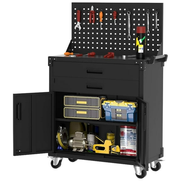 Garvee Rolling Tool Box with Drawers, Toolbox Organization W/Pegboard & Adjustable Shelf for Office, Home, Garage, Black