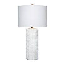 J&D Designs Trunk Polyresin Table Lamp with Linen Shade