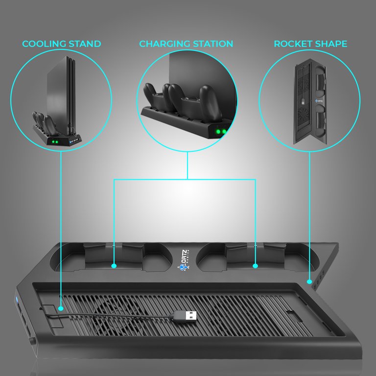 Ortz PS4 Docking Stand, Dual Controller Charging, Cooling Fan