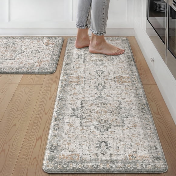 GENIMO Kitchen Mats for Floor 2PCS, Washable Anti Fatigue Mat for Cushioned, 17.3"x47"+17.3"x30", Waterproof Kitchen Rugs, Non Slip Comfort Standing