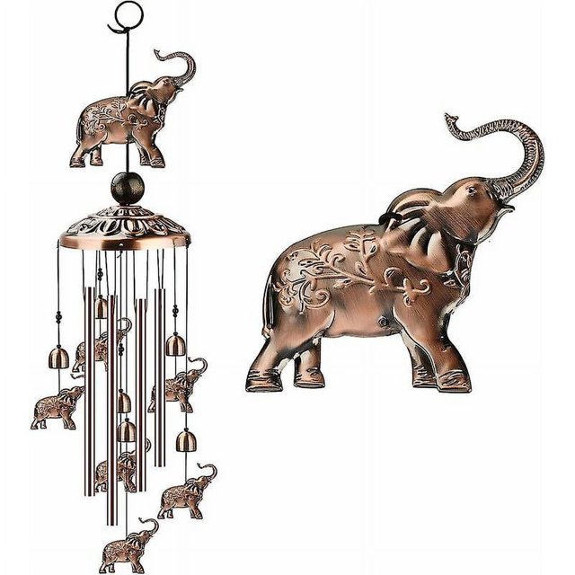 Campanas de viento de elefante, decoración de campanillas de viento de cobre zootop con 1 cuenta de la suerte, campanillas de viento para decoración colgante de jardín y patio