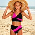 thumbnail image 4 of Ymyiu Cute Bathing Suits for Teens Toddler Girl Swimsuit Color Block Swimwear Girls Beach Bathing Suit Two Pieces Bikini Set Summer Size 13-14 Years (Hot Pink,13-14 Years), 4 of 4