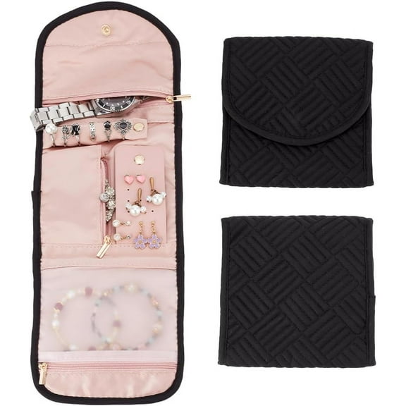 Jewelry Travel Case Jewelry Travel Organizer Foldable Jewelry Storage Roll Square Jewelry Envelope Bag with Flap for Necklaces Earrings Rings Bracelets Black Black DIY