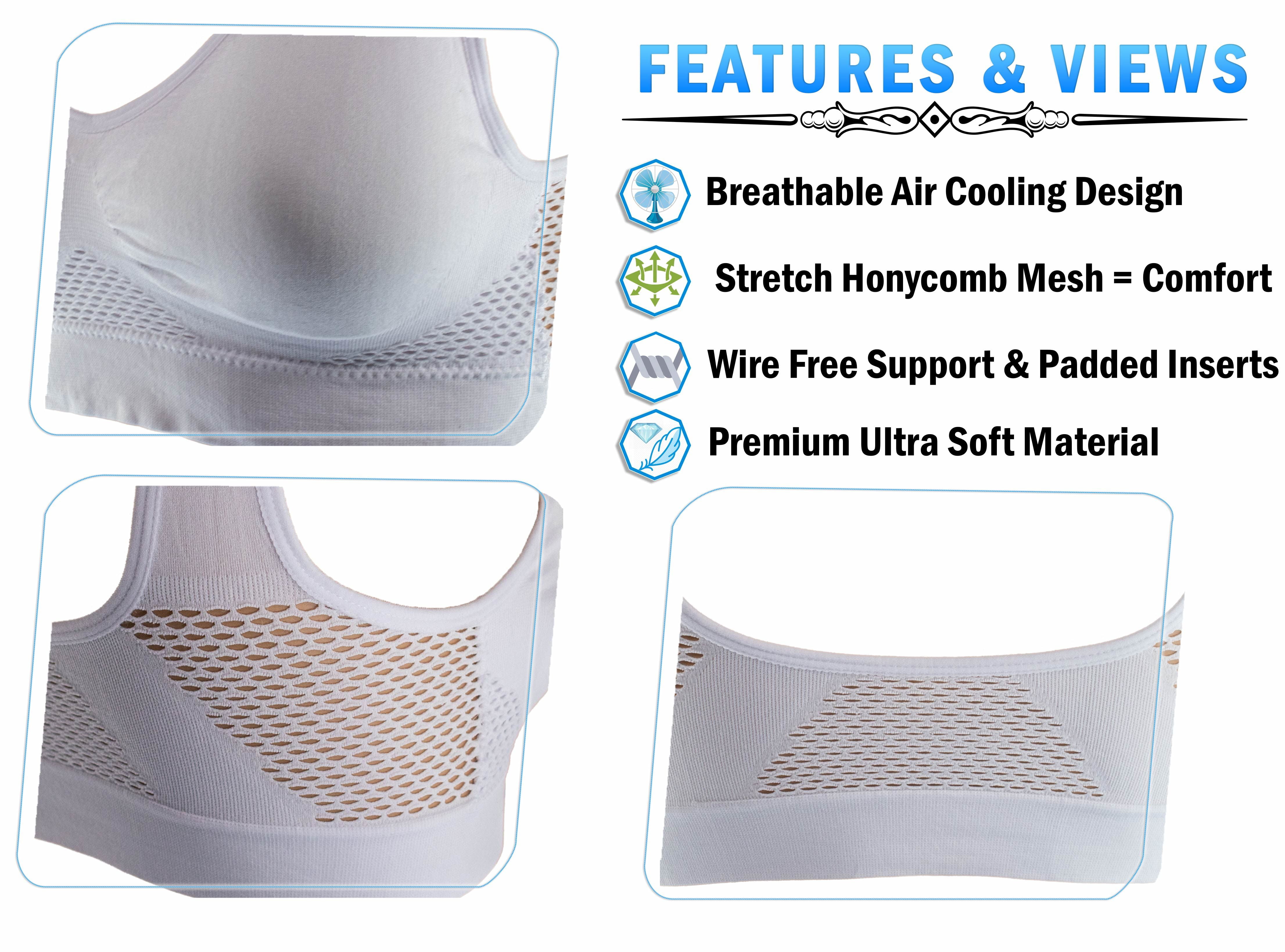 Seamless Support Wireless Comfort Bra - Breathable Mesh Design,  Anti-Chafing, Removable Pads, & Versatile Stretch Sports Freedom Bra -  White - Medium - 5 Star Super Deals 