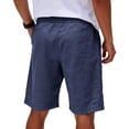 thumbnail image 5 of Men's Big & Tall Casual Drawstring Linen Shorts with Pockets - Regular Fit Stretch Work & Beach Shorts Navy L, 5 of 8