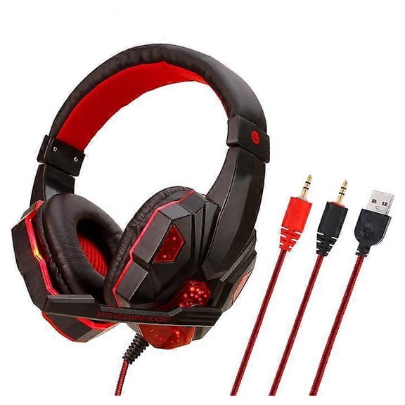 Auriculares estéreo de graves profesionales para gamers, con cable, para PS4 y Xbox, con micrófono y luz LED para ordenador y portátil.