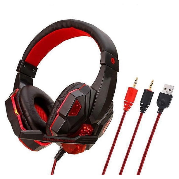 Auriculares estéreo de graves profesionales para gamers, con cable, para PS4 y Xbox, con micrófono y luz LED para ordenador y portátil.