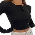 thumbnail image 4 of Femmes Chemise à Manches Longues Casual Solide Slim Crop Top Chemisier Pulls Y2K Tee Tops, 4 of 6
