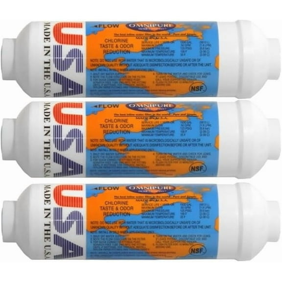 IPW Industries Inc-Omnipure - (CL6ROT33-B) - 6" x 2" T40 GAC Acid Washed Coconut Inline Filter 1/4" NPT 3 Pack