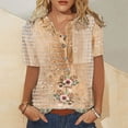 thumbnail image 1 of EGNMCR T-Shirts pour Femmes Mode Femmes Col Rond Manches Courtes Imprimé Bouton Poche Hauts Décontractés, 1 of 4