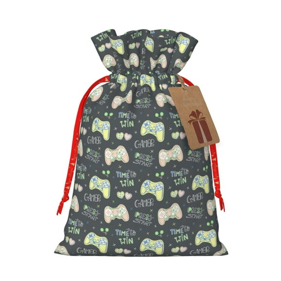 Naloa Gamers Drawstring Christmas Bags, 3D Xmas Gift Bags, Christmas Wrapping Bags, Xmas Goodie Bags, Treat Pouch Bags, Party Favor Bags-Small
