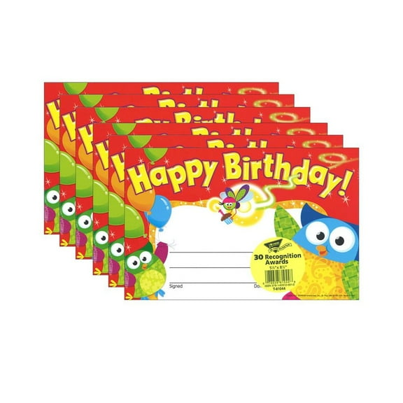 TREND Happy Birthday Owl-Stars! Recognition Awards, 30 Per Pack, 6 Packs