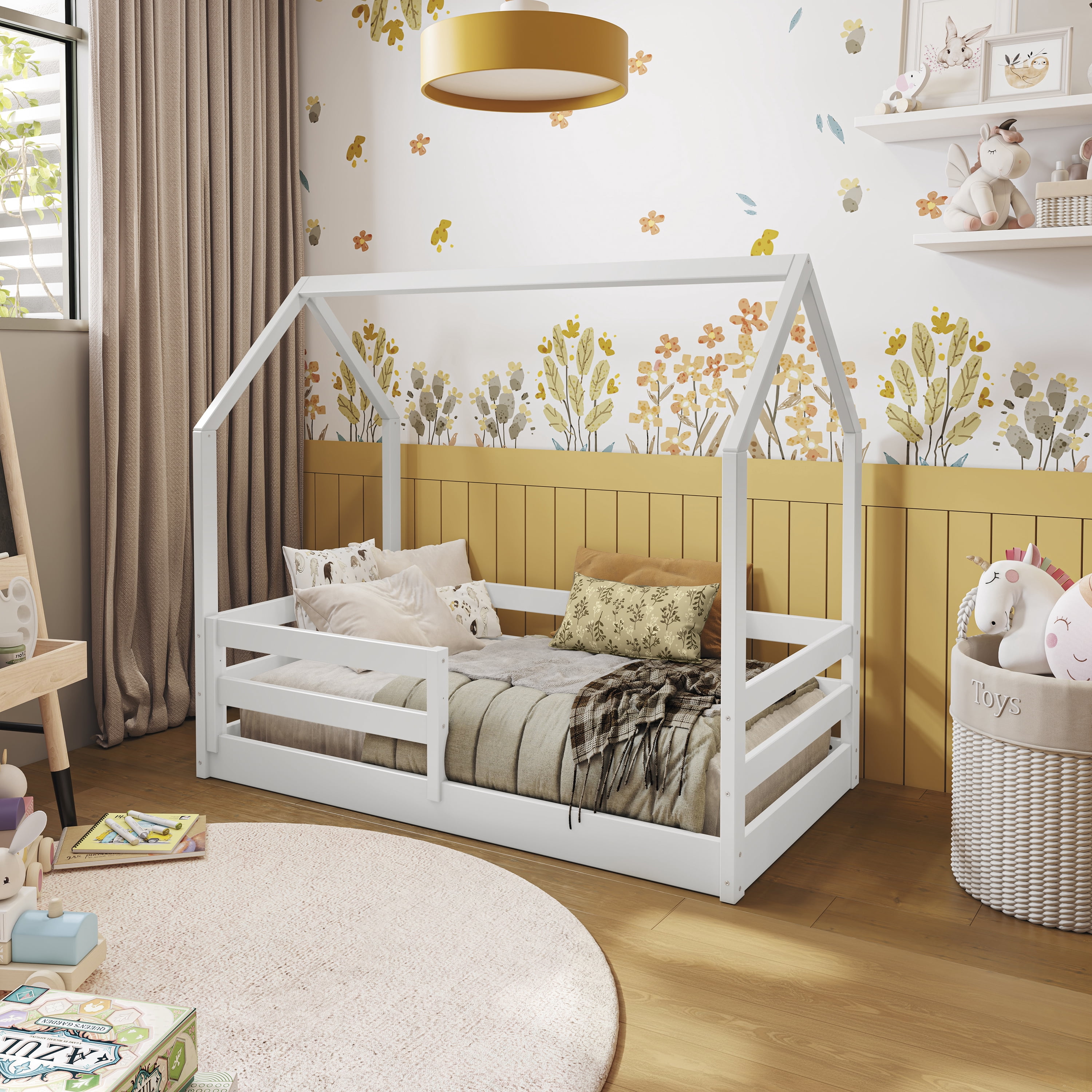 Kappesberg Sweet Dreams Toddler Bed with House Frame – Safe Crib-to-Big Kid Bed - White