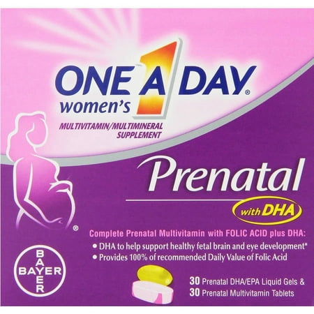 One A Day Women's Prenatal Two-Pill Multivitamin with DHA Liquid Gels & Tablets, 60 ct
