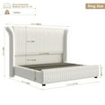 thumbnail image 4 of Hiphuta Modern King Size Corduroy Upholstered Bed Frame, LED Platform Bed Frame with 55"H Vertical Stripe Tufted Corduroy Velvet Wingback Headboard, White, 4 of 8